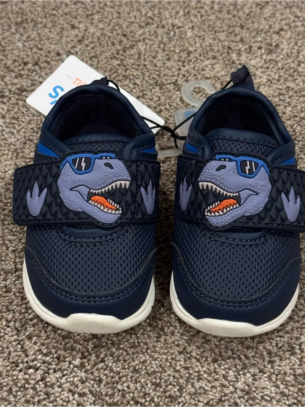 Kids Navy Dinosaur Sneakers with Hook and Loop Strap-Toddler Size 3